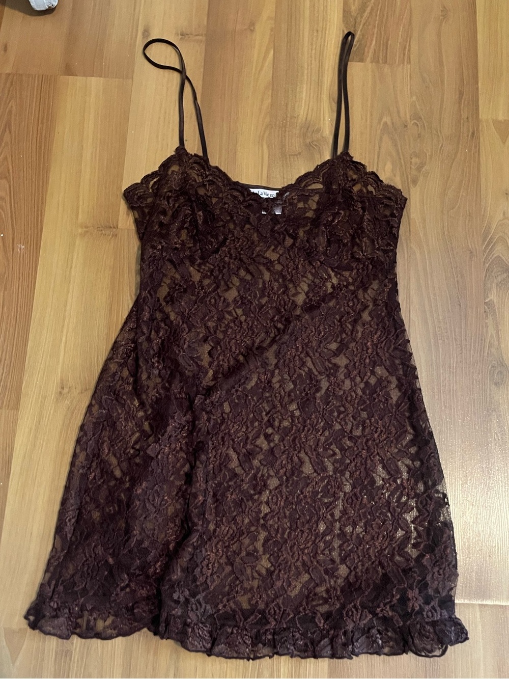 Vintage Lace Slip Dress in Deep Brown